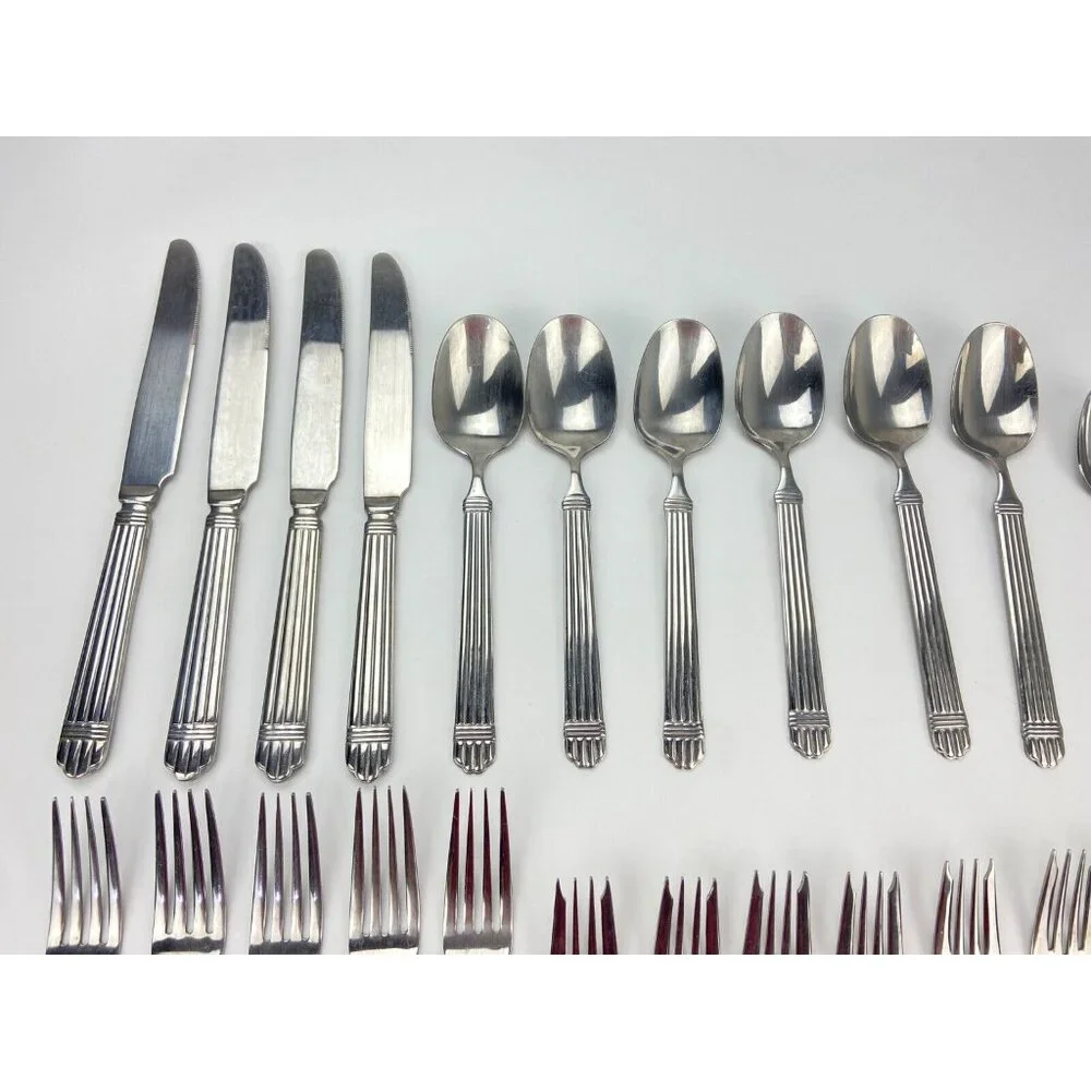 Farberware MARISSA Stainless 28pc Set Ridges Ribbed Flatware Forks Knives Spoons
